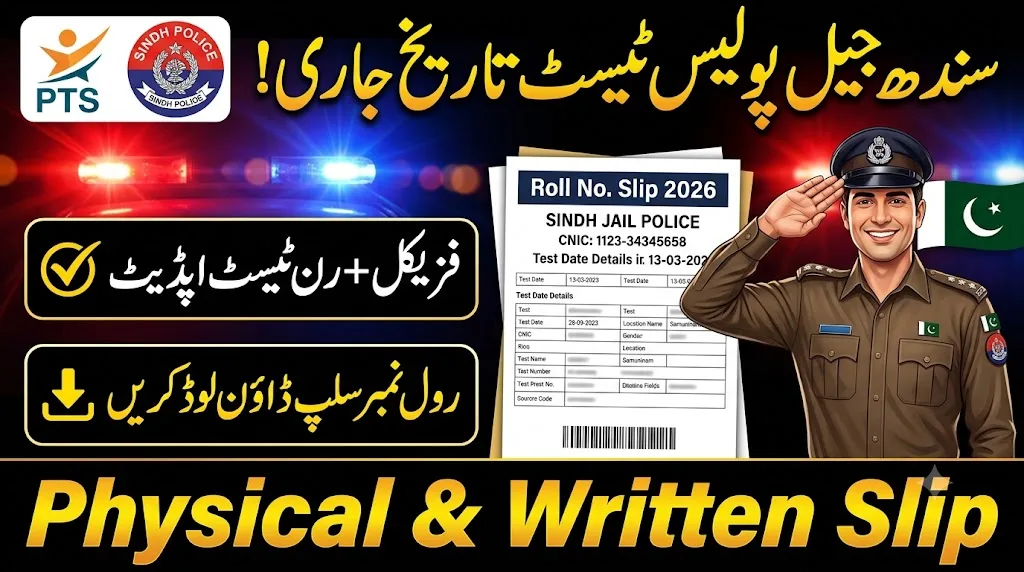 PTS Sindh Jail Police Roll No Slip 2026 Physical & Written Test